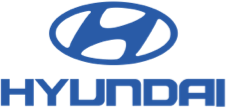 Blue Hyundai logo with the company name text below and oval emblem above.