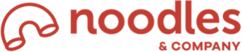 Noodles & Company logo: red graphic of noodles and text on black background.